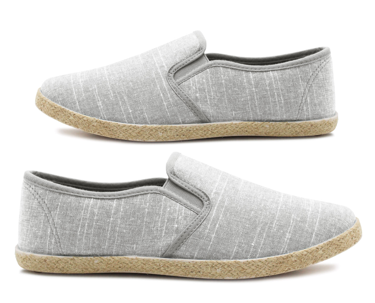 Mens Canvas Slip On Plimsoll Trainers Casual Flat Deck Shoe Boat Sneaker Pumps Grey