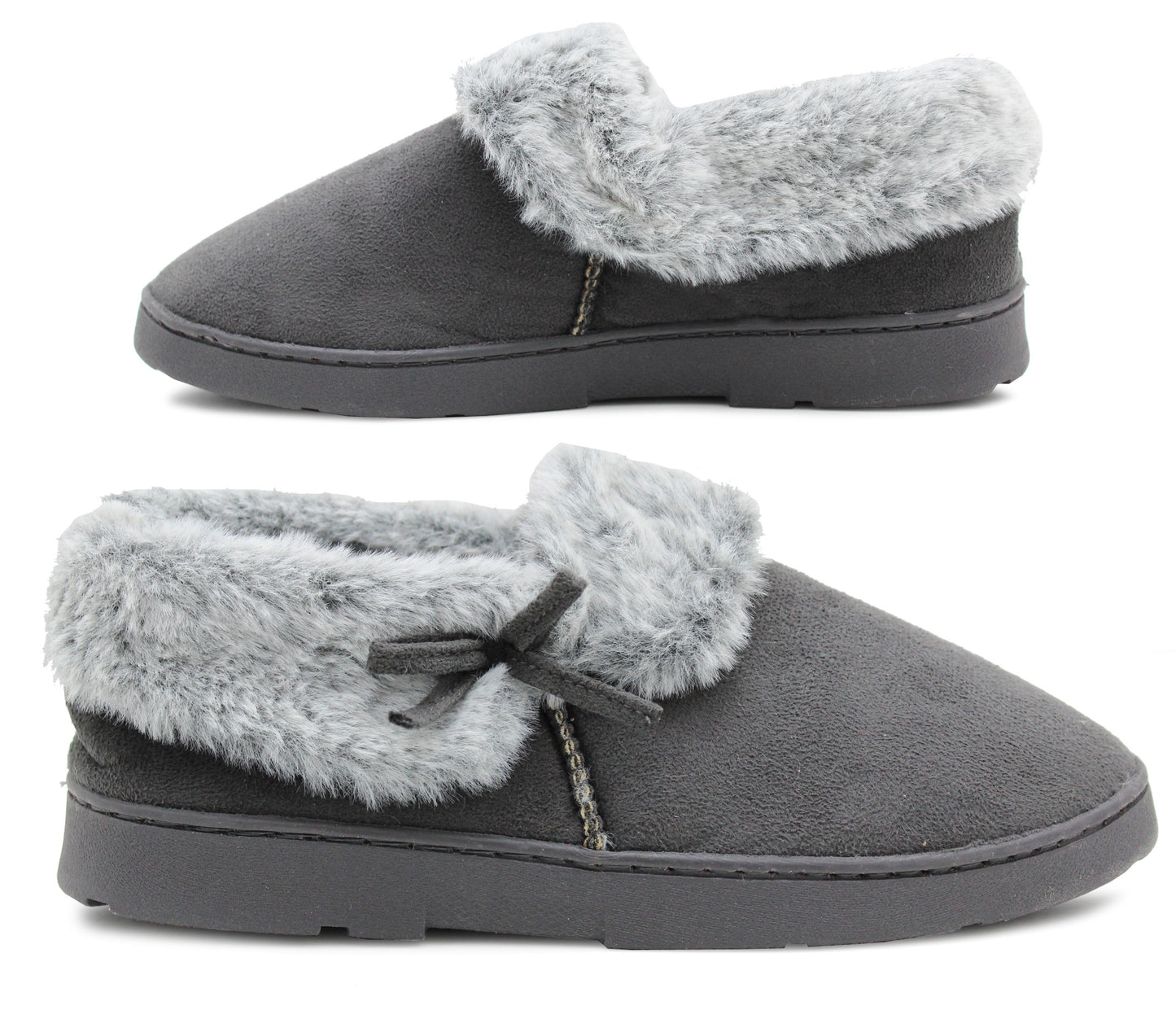 Ladies Faux Fur Lined Slippers Womens Warm Winter Slip On Hard Sole House Shoes