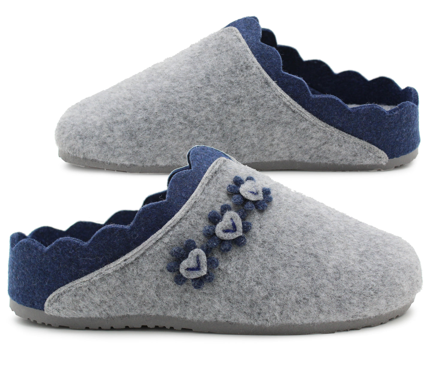 Womens Grey Felt Backless Slippers Ladies Slip On Mules Casual Indoor House Shoes