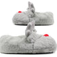 Womens Reindeer Novelty Slippers Character Grey Plush Ladies Festive Fun Christmas Fluffy Animal Slippers