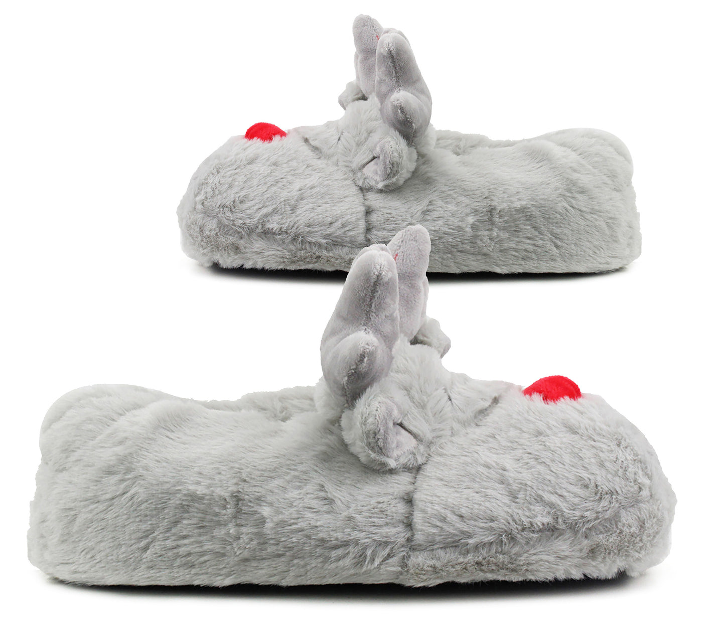 Womens Reindeer Novelty Slippers Character Grey Plush Ladies Festive Fun Christmas Fluffy Animal Slippers