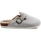 Womens Winter Grey Slippers Faux Fur Lined Suede Clogs Slip On Adjustable Buckle Cork Footbed Backless Mules Ladies Casual Slippers