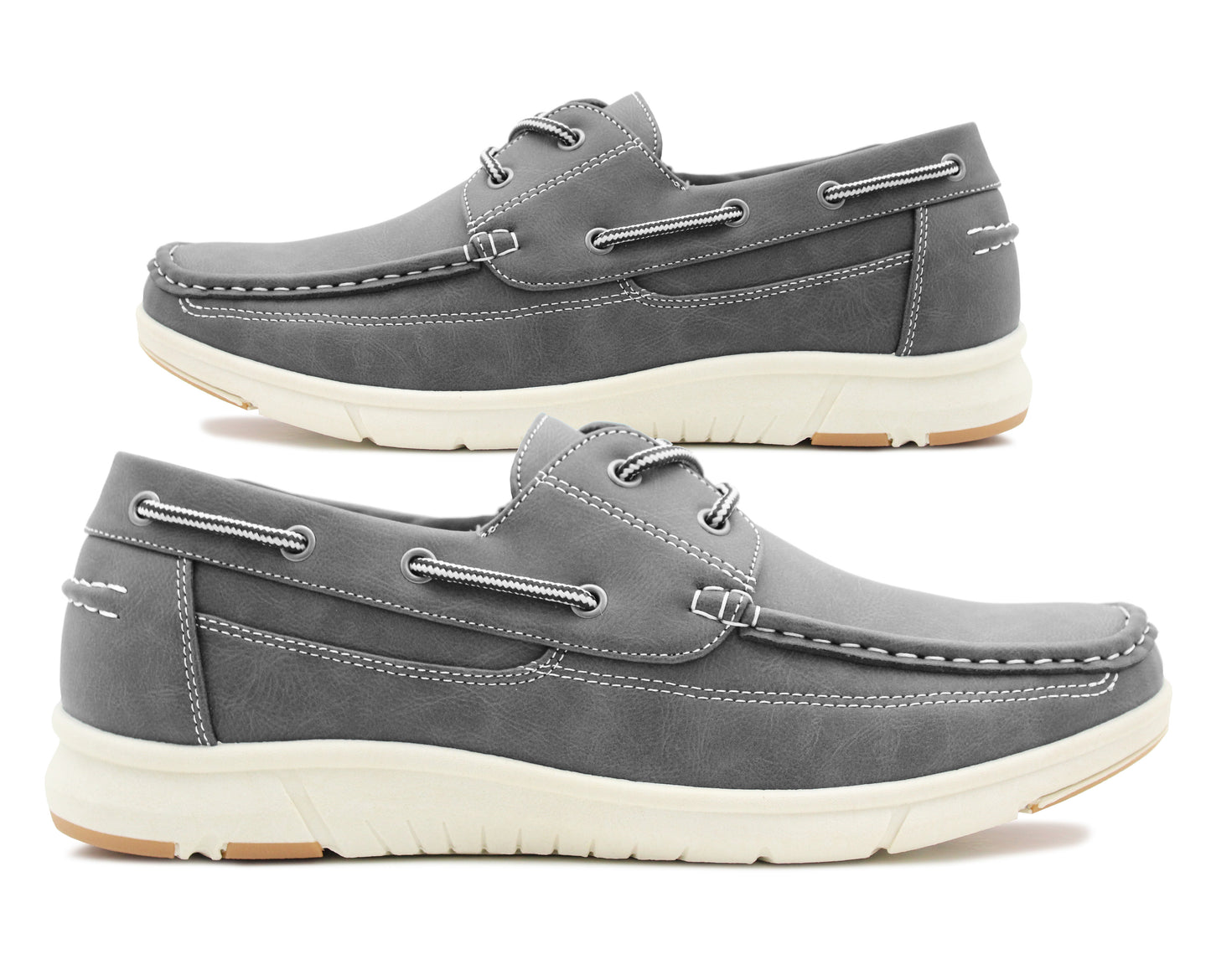 Mens Lace Up Grey Boat Shoes Casual Flat Deck Smart Trainers Shoes