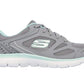 Skechers Women's Lace Up Low-Top Sneakers Skech-Flex Memory Foam Insole Grey Blue