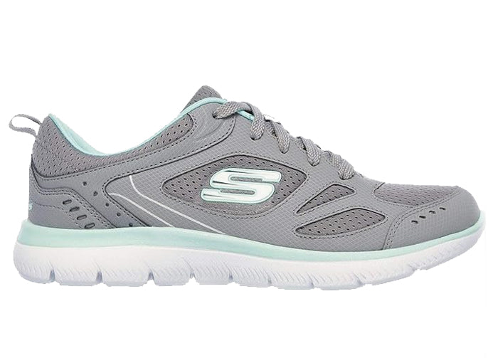 Skechers Women's Lace Up Low-Top Sneakers Skech-Flex Memory Foam Insole Grey Blue