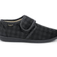 Mens Slippers Check Faux Fur Lined Thermal Wide Open Touch Fasten Straps House Shoes Grey