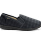 Mens Slippers Check Faux Fur Lined Thermal Slip On Elastic Stretch Gusset House Shoes Grey