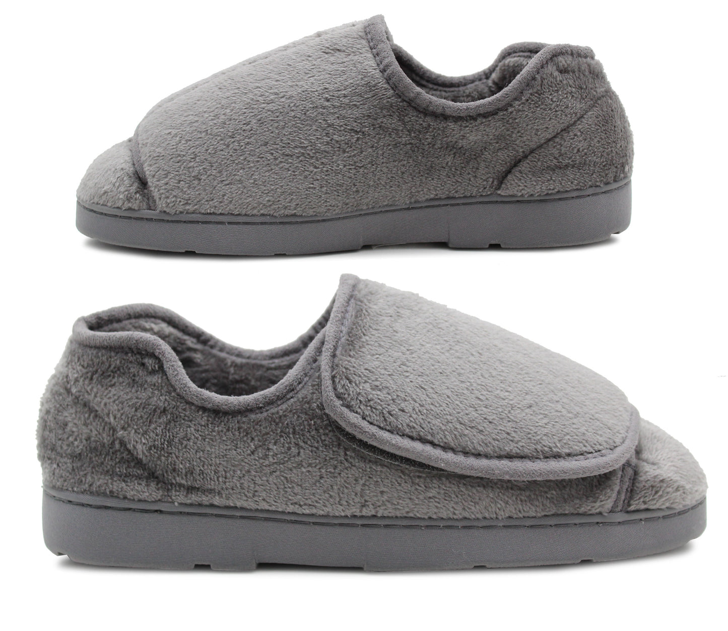 Dr Keller Womens Diabetic Wide Opening Slippers Grey Fur Touch Fasten Ladies Lightweight Slip On Soft House Shoes