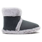 Womens Faux Fur Slipper Boots Warm Lined Ladies Plush Slippers Ankle Booties Lightweight Cosy Winter House Shoes Non-slip Sole Bootees Grey