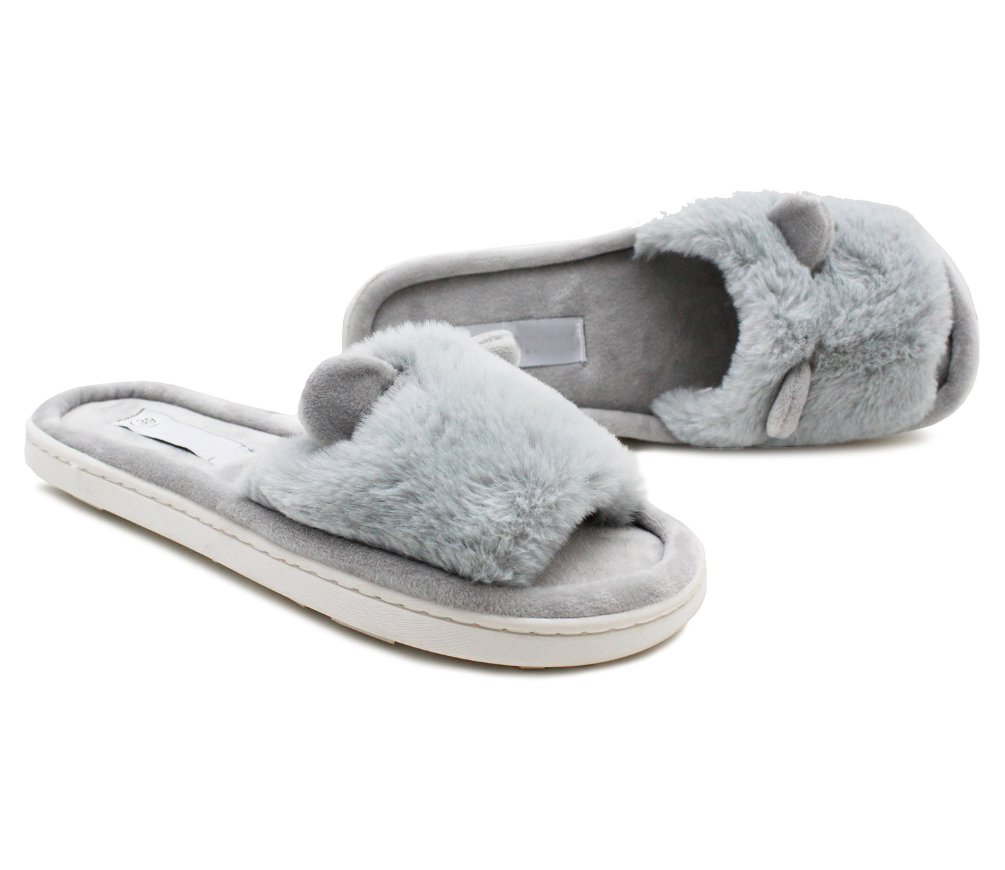 Womens Faux Fur Slippers Casual Flat Slip On Backless House Shoe Mules Sliders