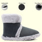 Womens Faux Fur Slipper Boots Warm Lined Ladies Plush Slippers Ankle Booties Lightweight Cosy Winter House Shoes Non-slip Sole Bootees Grey