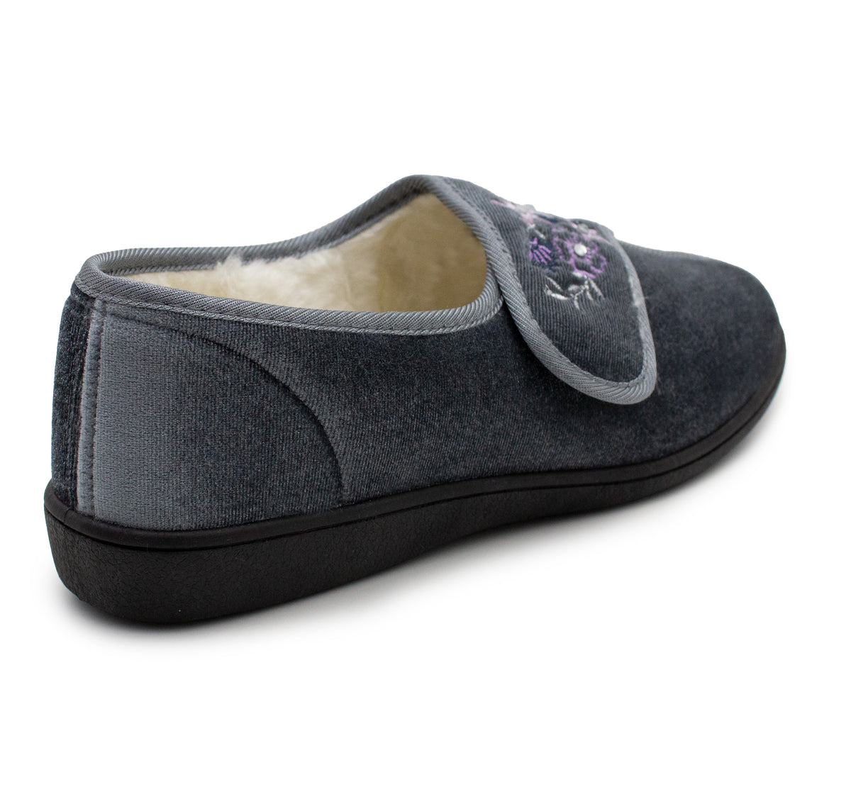 Womens Velour Slippers Faux Fur Lined Ladies Winter Wide Opening Diabetic Orthopaedic House Shoes