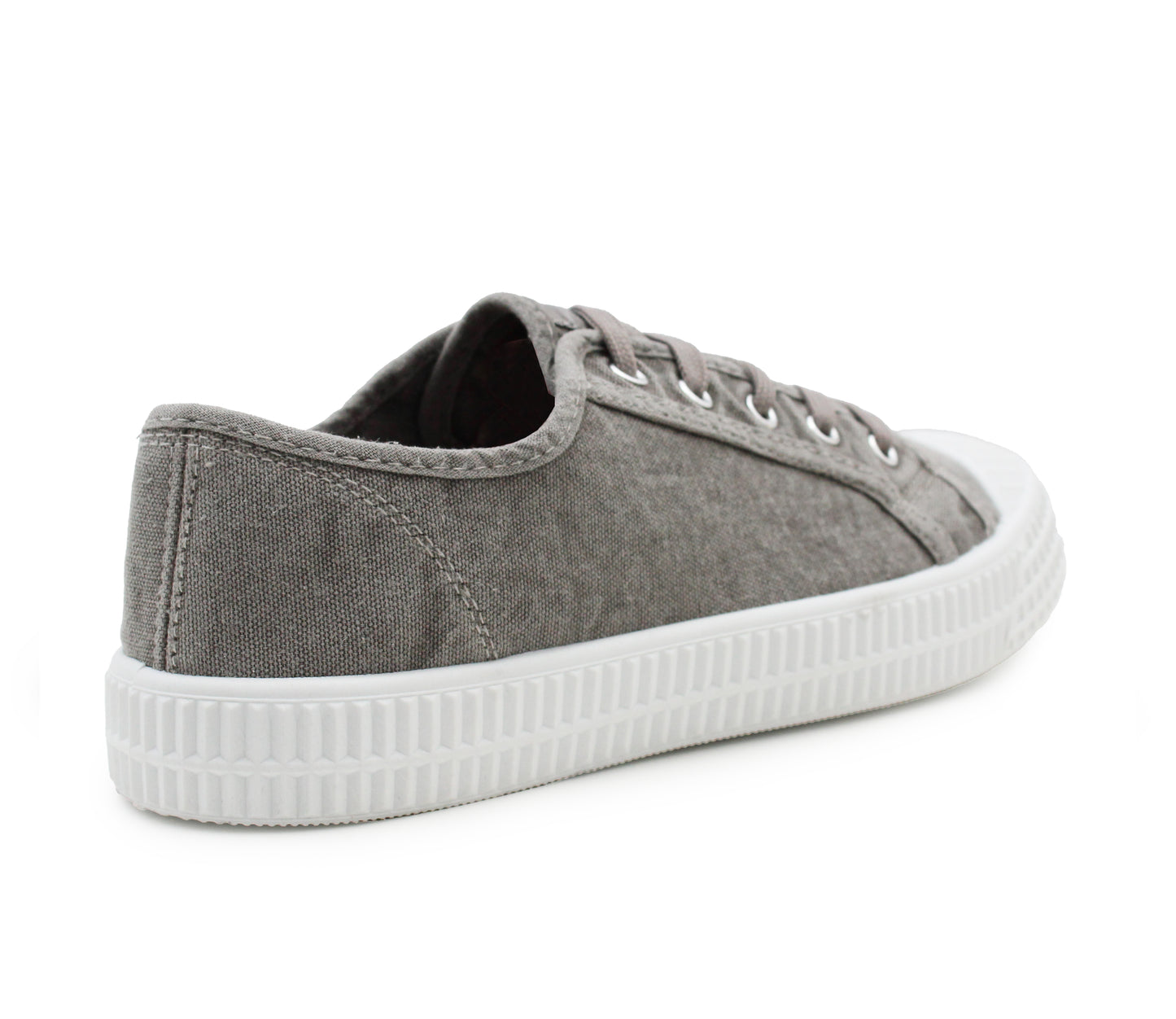 Womens Canvas Grey Lace Up Trainers Flat Sole Baseball Sneakers Ladies Flat Low Top Fashion Trainer Pumps