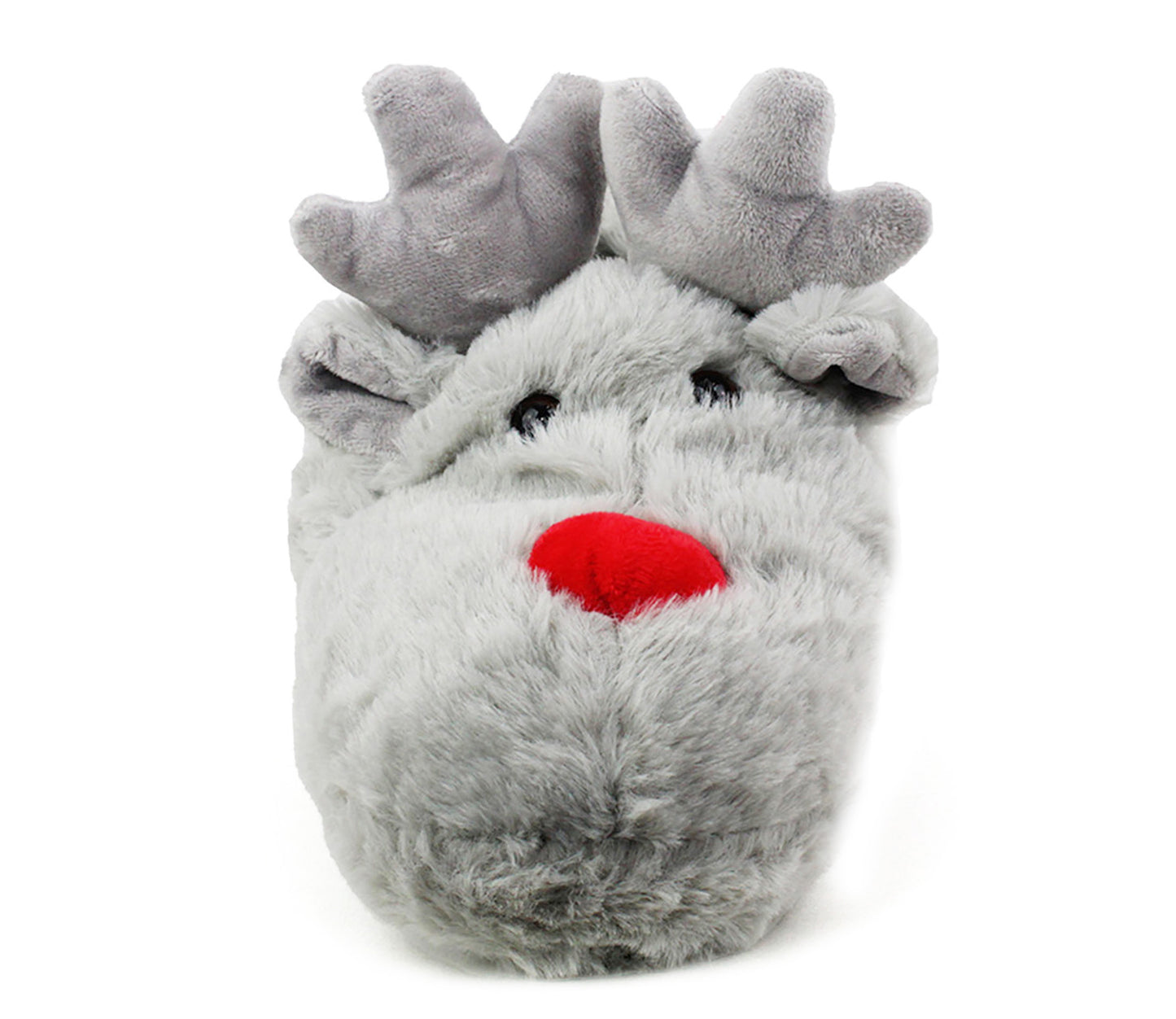 Womens Reindeer Novelty Slippers Character Grey Plush Ladies Festive Fun Christmas Fluffy Animal Slippers