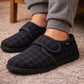 Mens Slippers Check Faux Fur Lined Thermal Wide Open Touch Fasten Straps House Shoes Grey