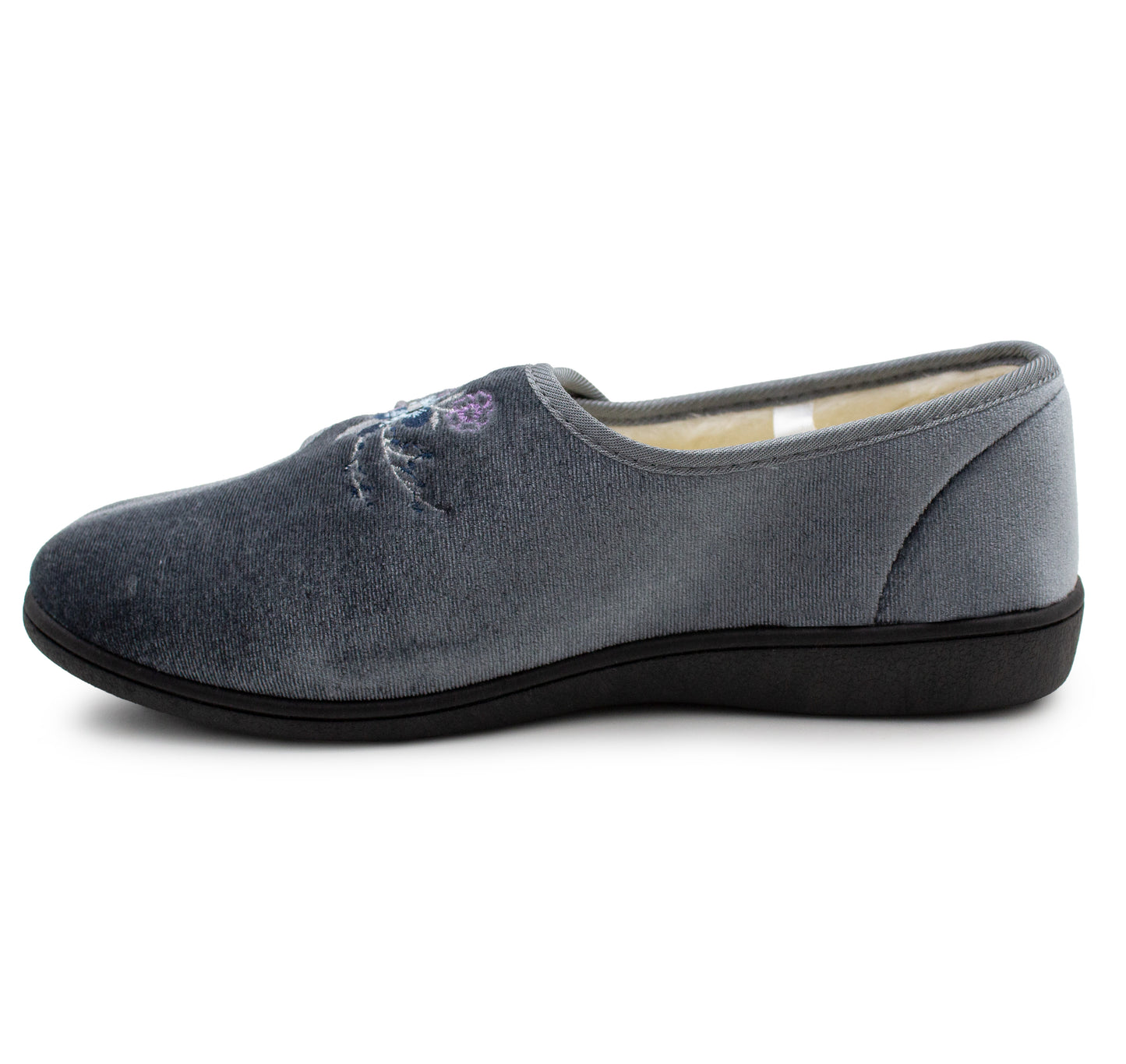 Womens Velour Slippers Faux Fur Lined Ladies Winter Wide Opening Diabetic Orthopaedic House Shoes
