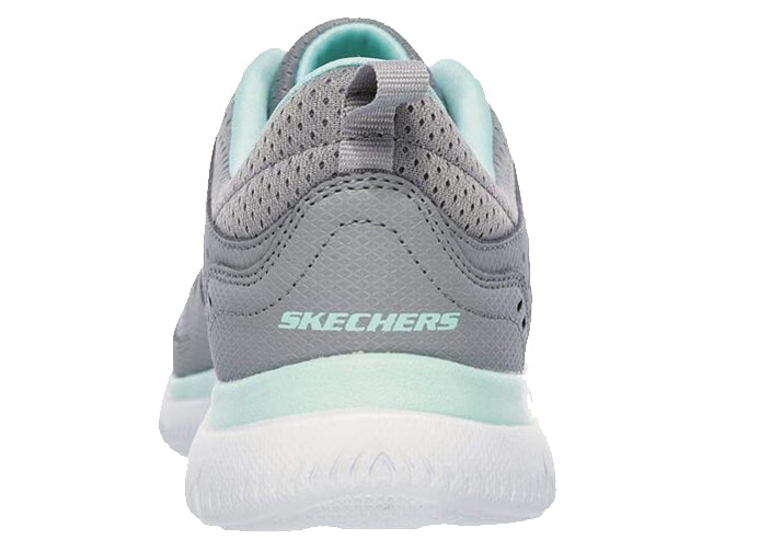 Skechers Women's Lace Up Low-Top Sneakers Skech-Flex Memory Foam Insole Grey Blue