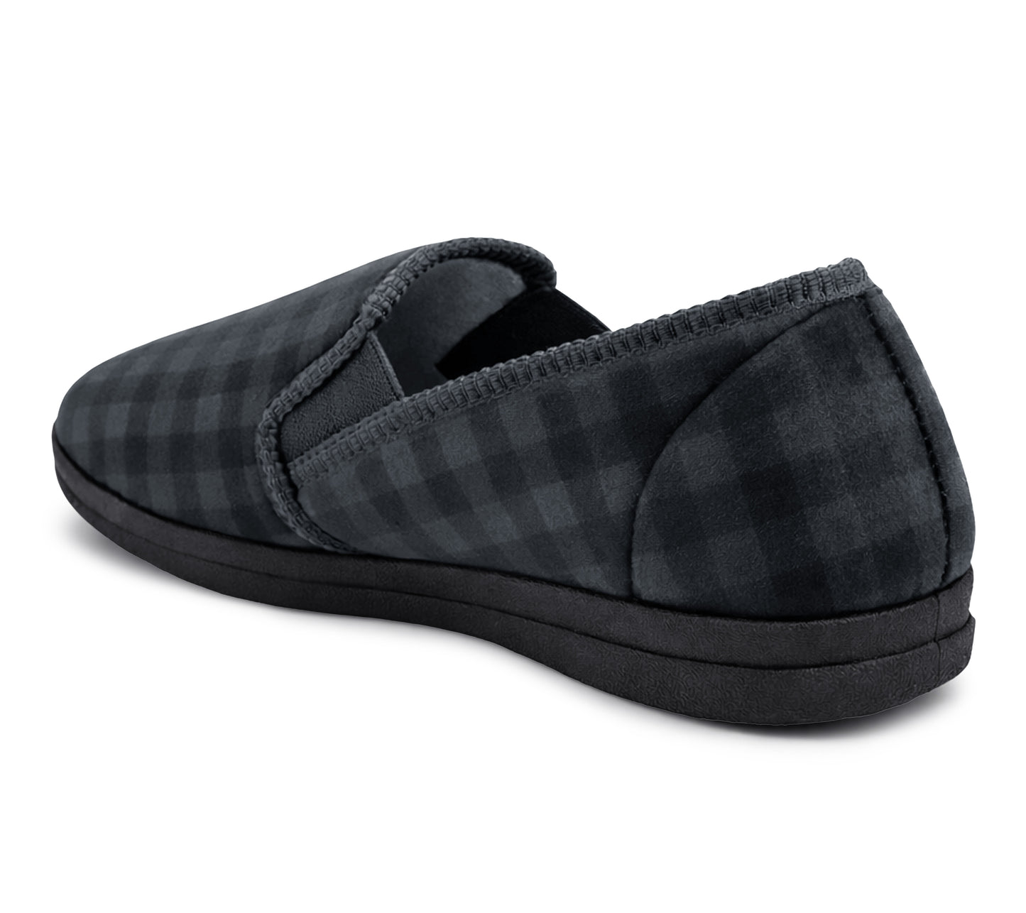 Mens Slippers Check Faux Fur Lined Thermal Slip On Elastic Stretch Gusset House Shoes Grey