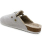 Womens Winter Grey Slippers Faux Fur Lined Suede Clogs Slip On Adjustable Buckle Cork Footbed Backless Mules Ladies Casual Slippers