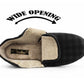 Mens Slippers Check Faux Fur Lined Thermal Wide Open Touch Fasten Straps House Shoes Grey