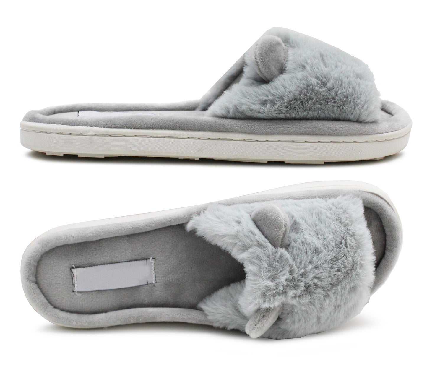 Womens Faux Fur Slippers Casual Flat Slip On Backless House Shoe Mules Sliders