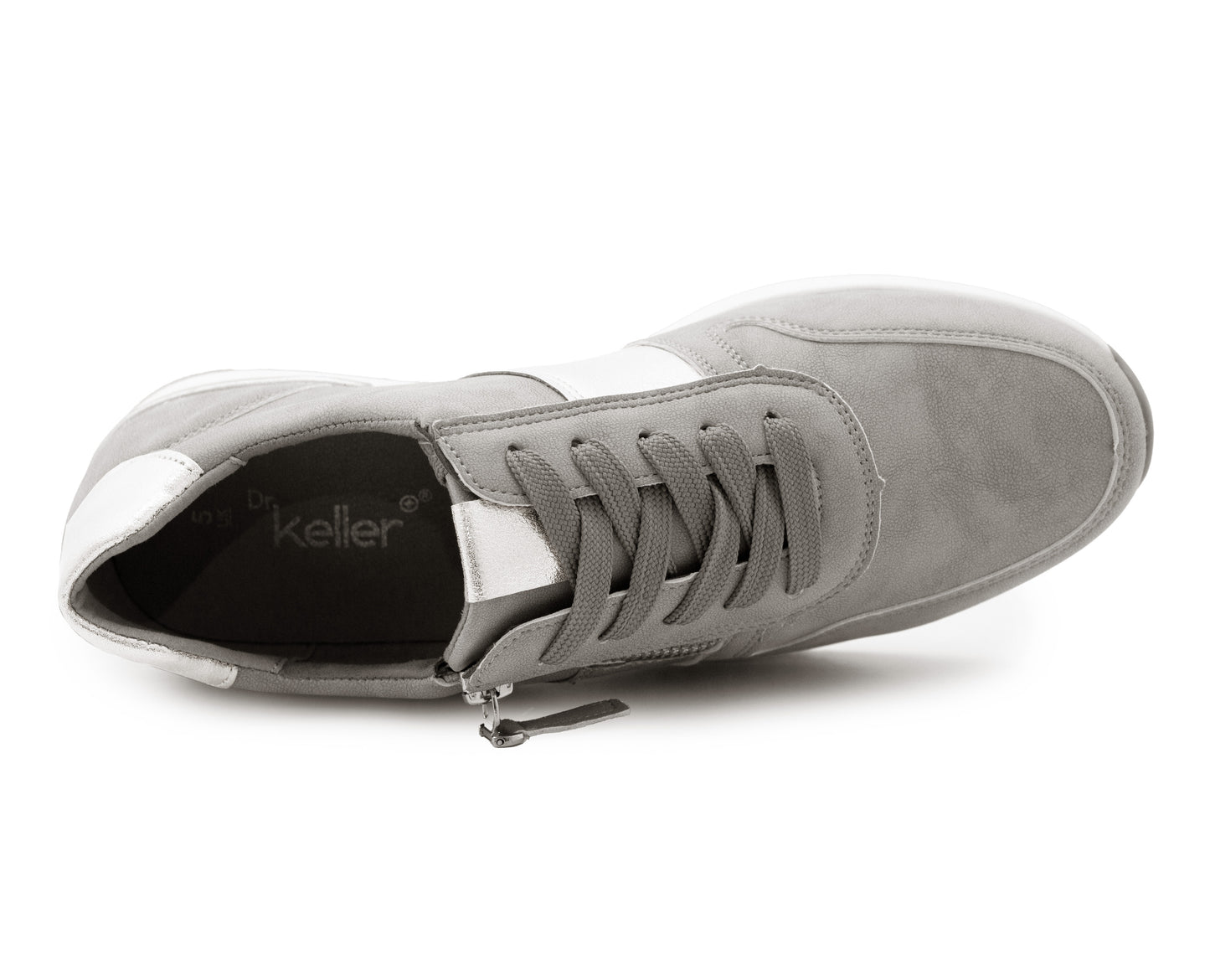 Womens Lace Up Trainers with Side Zip Fastening Ladies Fashion Sneaker Grey Metallic Casual Sports Shoes