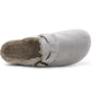 Womens Winter Grey Slippers Faux Fur Lined Suede Clogs Slip On Adjustable Buckle Cork Footbed Backless Mules Ladies Casual Slippers