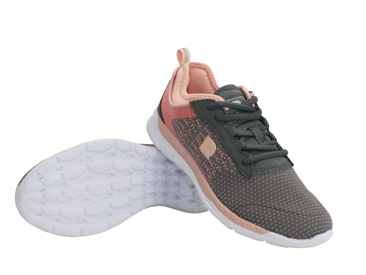 Womens Ladies Lightweight Memory Foam Lace Up Running Fitness Trainers Grey Pink
