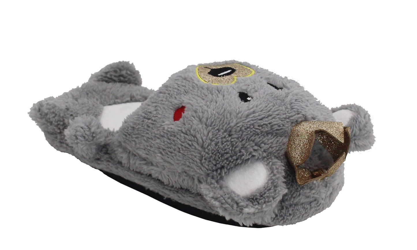 Womens Ladies Lightweight Padded Warm Slip On Teddy Bear Novelty Grey Winter Slippers