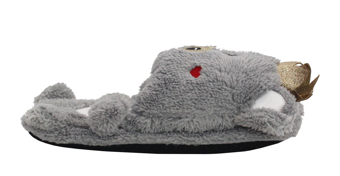 Womens Ladies Lightweight Padded Warm Slip On Teddy Bear Novelty Grey Winter Slippers