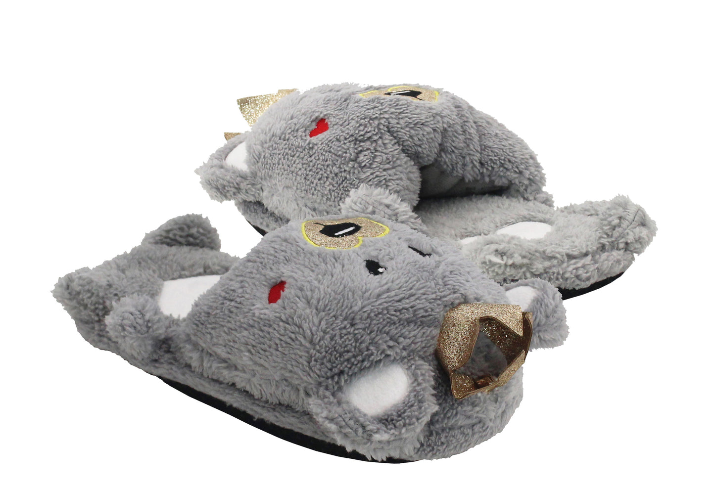 Womens Ladies Lightweight Padded Warm Slip On Teddy Bear Novelty Grey Winter Slippers