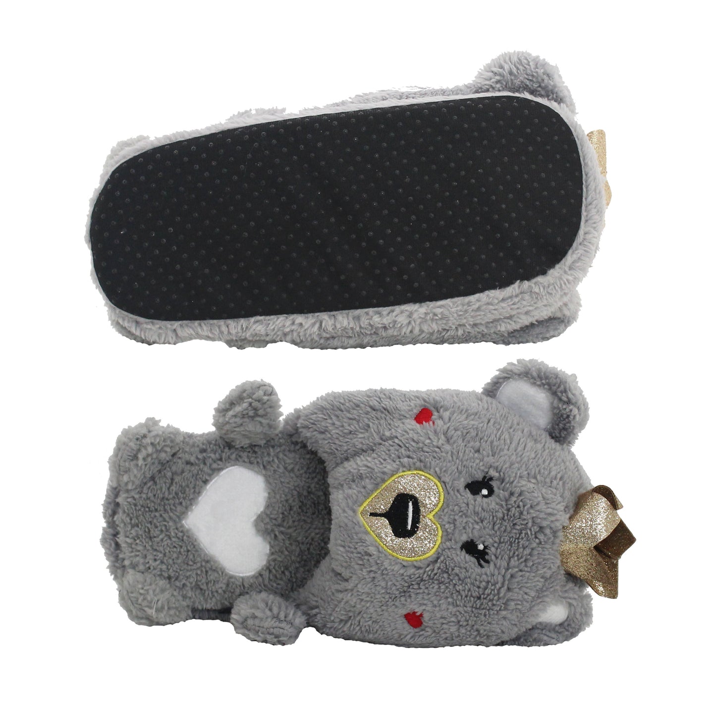 Womens Ladies Lightweight Padded Warm Slip On Teddy Bear Novelty Grey Winter Slippers