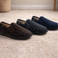Mens Slippers Check Faux Fur Lined Thermal Slip On Elastic Stretch Gusset House Shoes Cosy Slippers