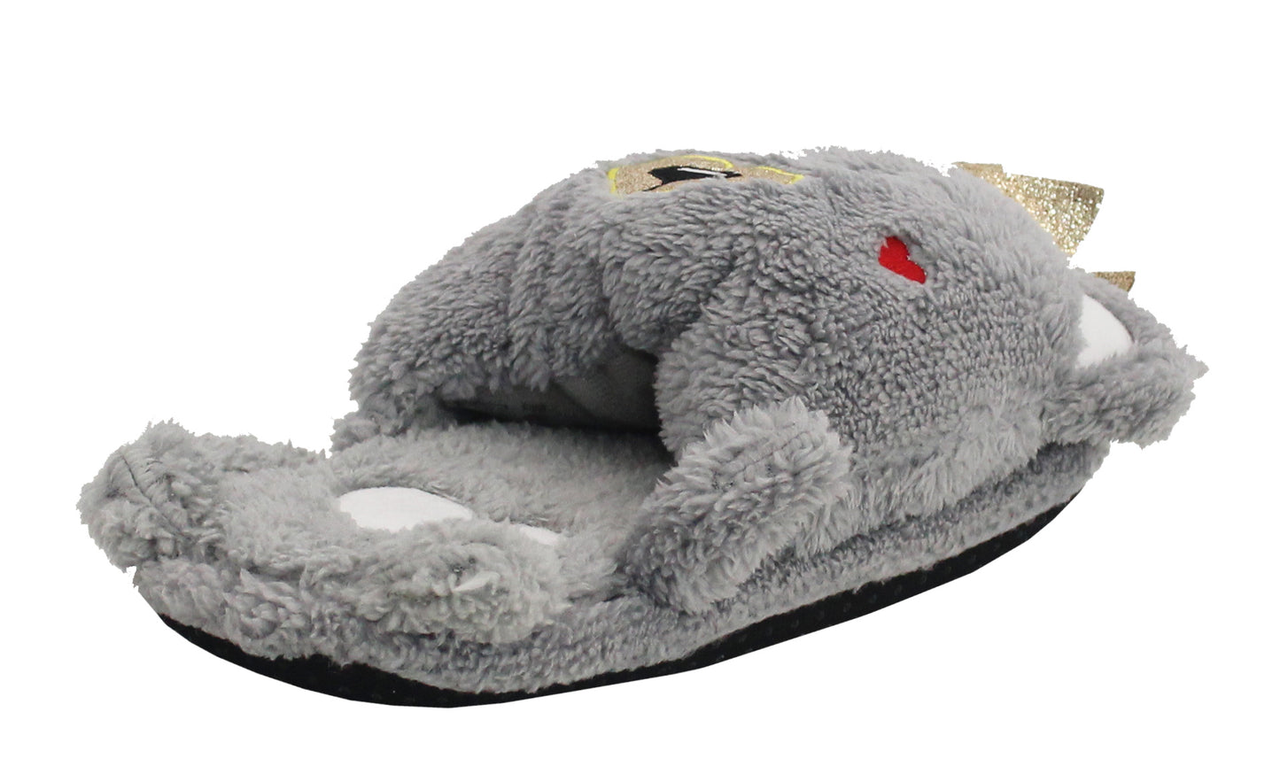 Womens Ladies Lightweight Padded Warm Slip On Teddy Bear Novelty Grey Winter Slippers