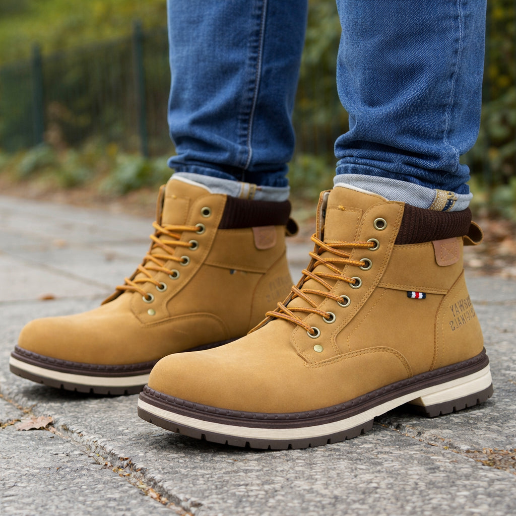 Mens Ankle Boots Faux Leather Smart Casual Lace Up Side Zip Padded Ankle Collar Fashion Combat Boots