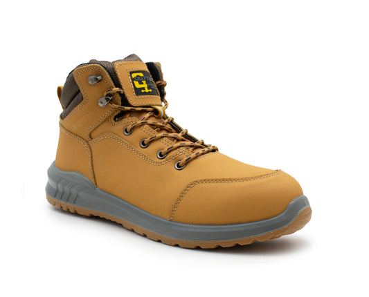 Mens Genuine Nubuck Leather Honey Safety Boots Steel Toe Padded Ankle Collar Work Boots