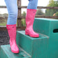 Womens Adjustable Calf Wellies Waterproof Ladies Fashion Festival Dog Walking Rain Mud Wellington Boots Fuchsia Pink