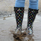 Womens Adjustable Calf Wellies Waterproof Ladies Fashion Festival Dog Walking Rain Mud Polka Dot Wellington Boots