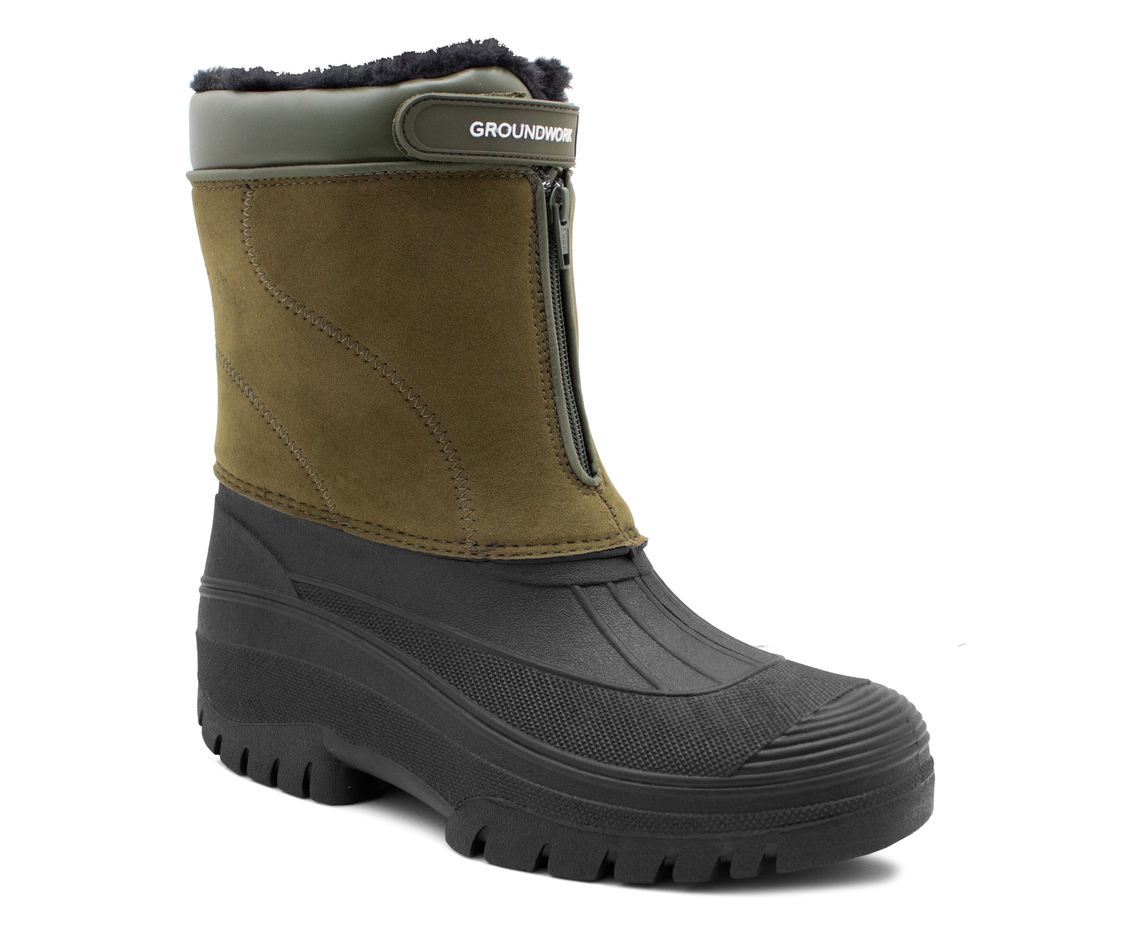 Mens Snow Boots Khaki Mid Calf Water Resistant Snow Rain Thermal Fur Fleece Lined Winter Mud Mucker Farm Yard Boots