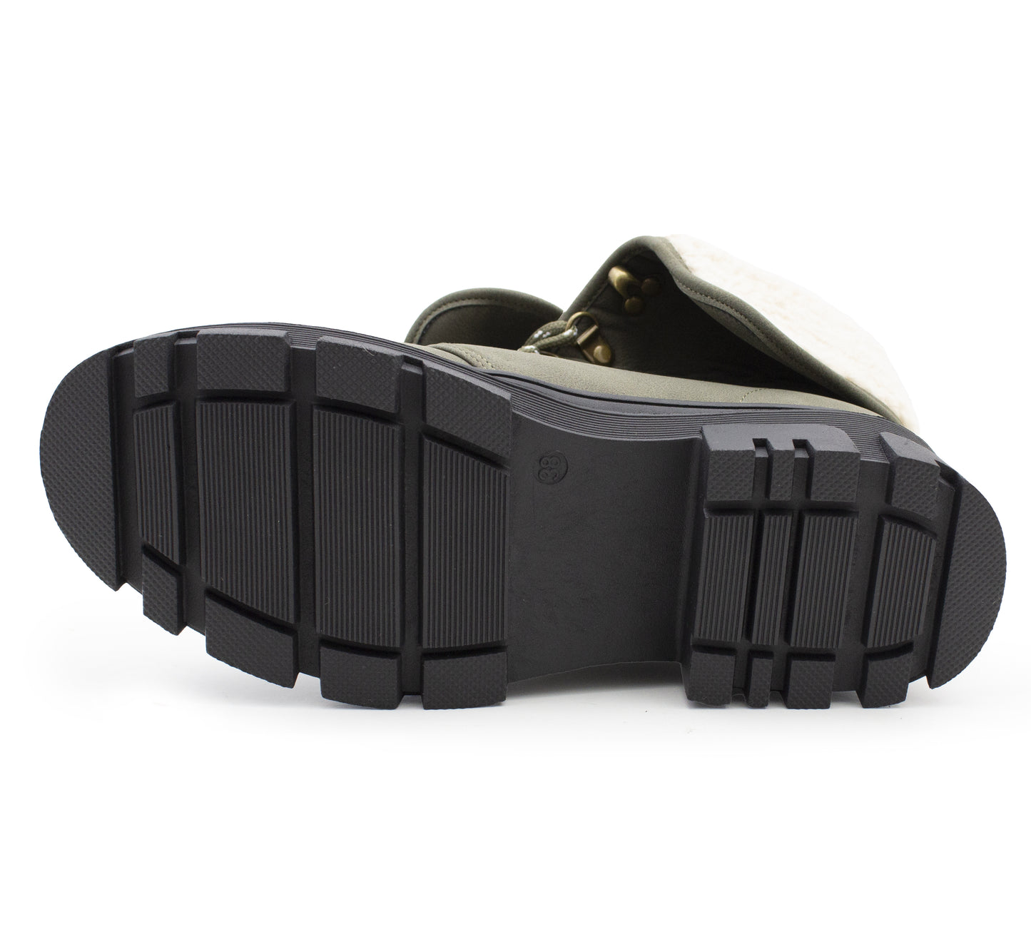 Womens Khaki Winter Ankle Boots Chunky Sole Platform Faux Fur Lined Warm Fleece Trim Ladies High Top Hiking Combat Fashion Boots