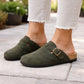Womens Faux Suede Clogs Slip On Adjustable Buckle Cork Footbed Arch Support Ladies Backless Mules Flat Casual Slippers Khaki