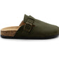Womens Faux Suede Clogs Slip On Adjustable Buckle Cork Footbed Arch Support Ladies Backless Mules Flat Casual Slippers Khaki