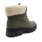 Womens Khaki Winter Ankle Boots Chunky Sole Platform Faux Fur Lined Warm Fleece Trim Ladies High Top Hiking Combat Fashion Boots