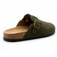Womens Faux Suede Clogs Slip On Adjustable Buckle Cork Footbed Arch Support Ladies Backless Mules Flat Casual Slippers Khaki