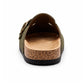 Womens Faux Suede Clogs Slip On Adjustable Buckle Cork Footbed Arch Support Ladies Backless Mules Flat Casual Slippers Khaki
