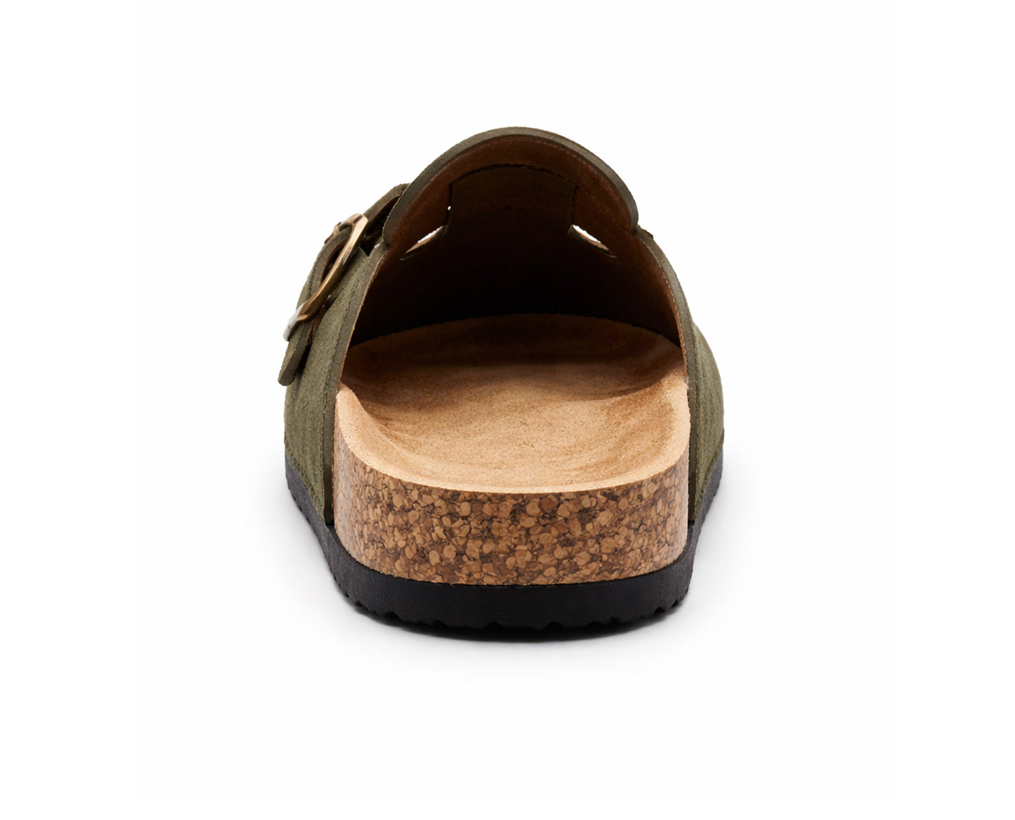 Womens Faux Suede Clogs Slip On Adjustable Buckle Cork Footbed Arch Support Ladies Backless Mules Flat Casual Slippers Khaki