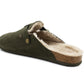 Womens Winter Khaki Slippers Faux Fur Lined Suede Clogs Slip On Adjustable Buckle Cork Footbed Backless Mules Ladies Casual Slippers