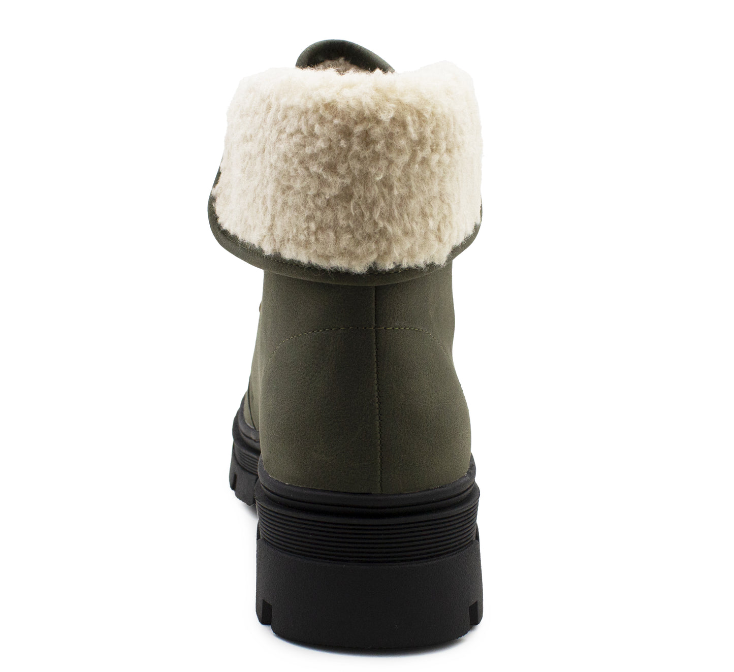 Womens Khaki Winter Ankle Boots Chunky Sole Platform Faux Fur Lined Warm Fleece Trim Ladies High Top Hiking Combat Fashion Boots