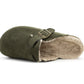 Womens Winter Khaki Slippers Faux Fur Lined Suede Clogs Slip On Adjustable Buckle Cork Footbed Backless Mules Ladies Casual Slippers