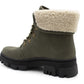 Womens Khaki Winter Ankle Boots Chunky Sole Platform Faux Fur Lined Warm Fleece Trim Ladies High Top Hiking Combat Fashion Boots